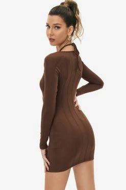 Alternative view of Solado Halter Neck Ribbed Knitted Long Sleeve Mini Dress