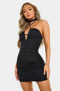 Alternative view of SOLADO Plunging Neck Ruched Bodycon Mini Dress