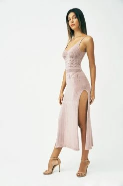 Solado Plunging Neck High Split Hem Backless Knitted Maxi Dress