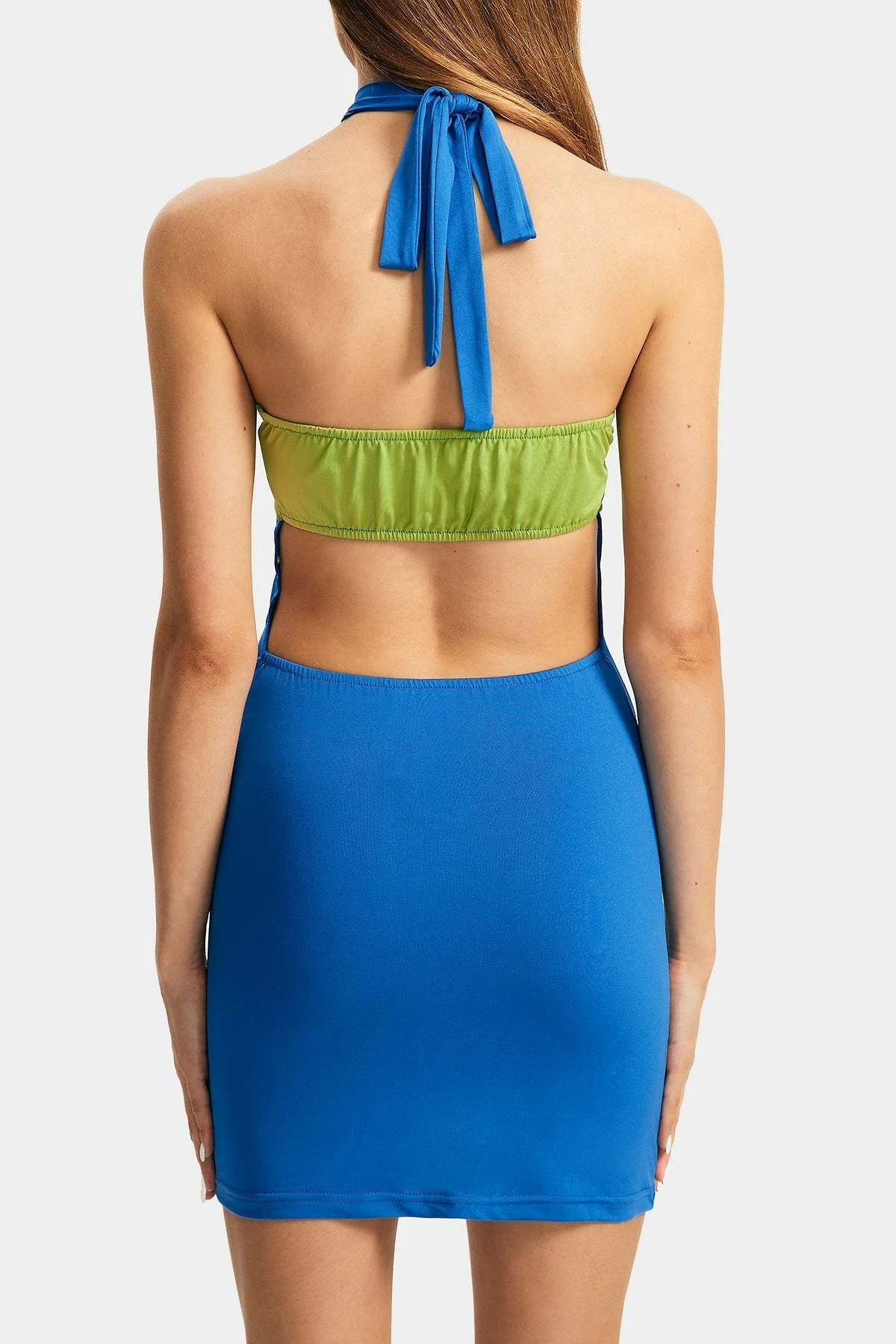 Solado Contrast Color Halter Neck Tie Open Back Mini Dress 7 Solado Contrast Color Halter Neck Tie Open Back Mini Dress - Image 7
