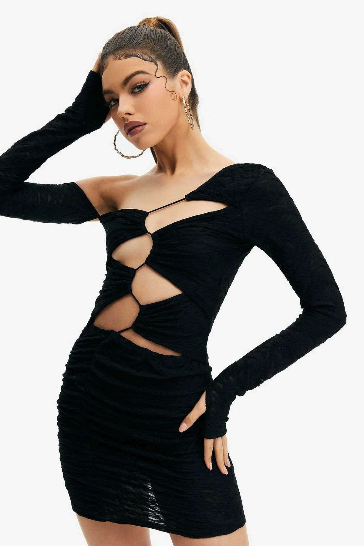 SOLADO Asymmetrical Cut Out Lace Jacquard Mini Dress 1 SOLADO Asymmetrical Cut Out Lace Jacquard Mini Dress