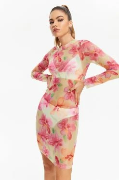 Alternative view of Solado Floral Print Mesh Long Sleeve Mini Dress Without Underwear
