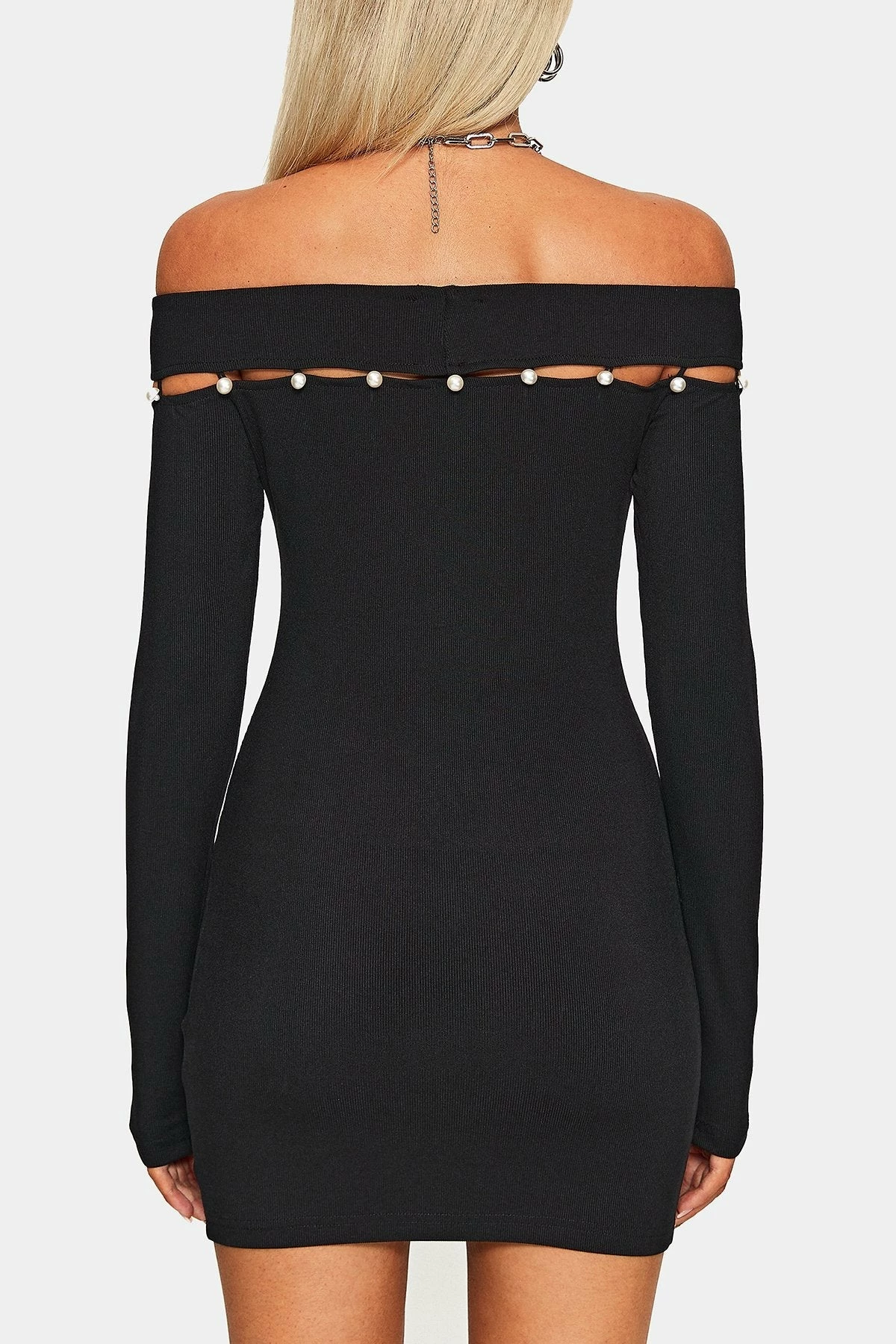 SOLADO Off Shoulder Cut Out Pearl Decor Mini Dress 7 SOLADO Off Shoulder Cut Out Pearl Decor Mini Dress - Image 7