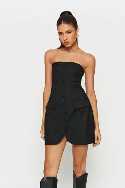 SOLADO Off Shoulder Button Front A-Line Mini Dress