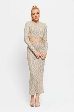 SOLADO Cross Tie Split Hem Long Sleeve Maxi Dress