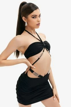 Alternative view of Solado Halter Neck Chain Detail Ruched Mini Dress