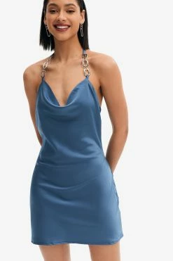 Solado Satin Halter Neck Chain Detail Mini Dress