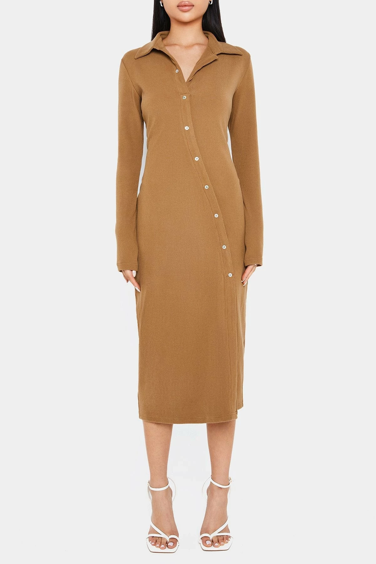 SOLADO Lapel Neck Button Front Split Hem Midi Dress 6 SOLADO Lapel Neck Button Front Split Hem Midi Dress - Image 6