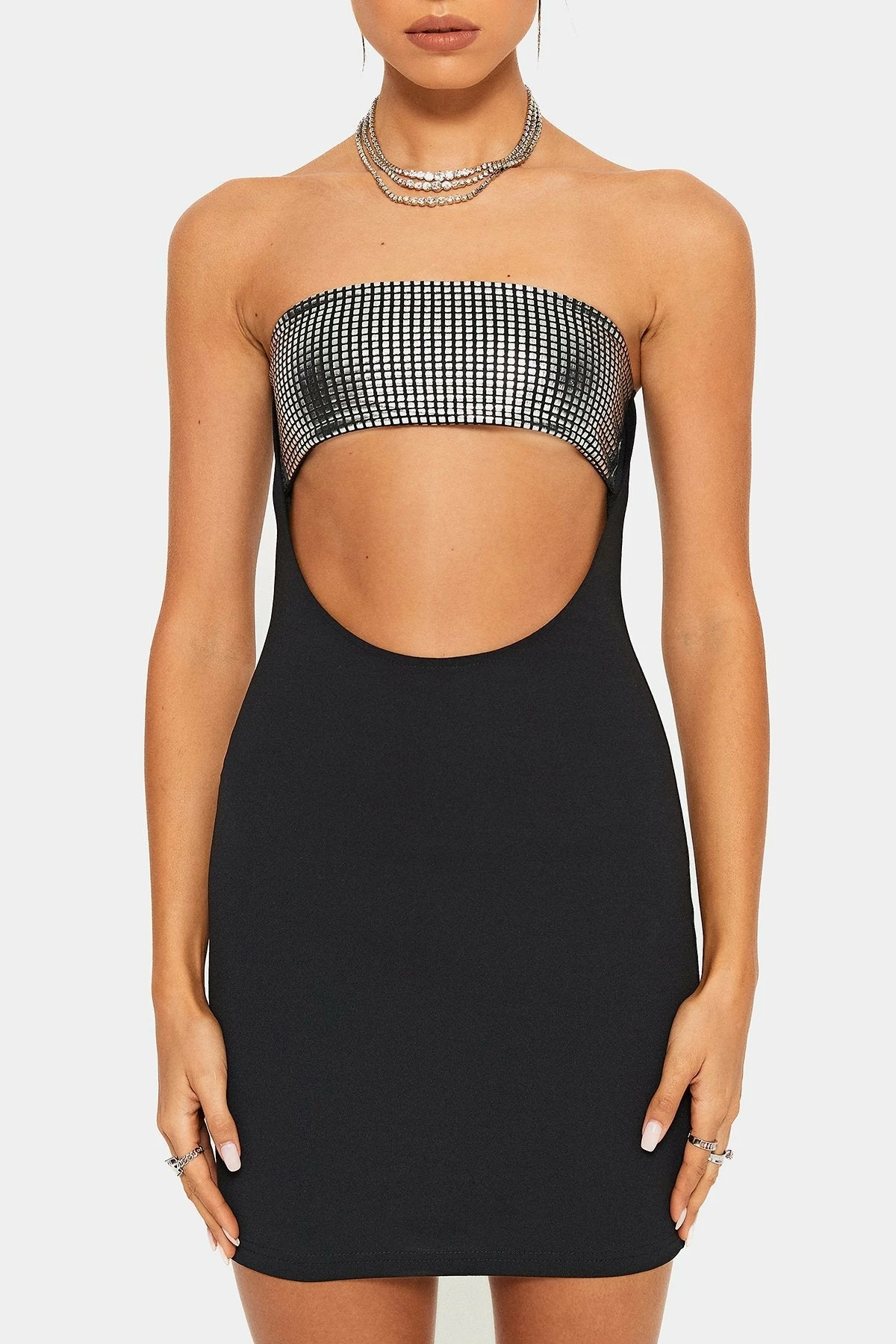 SOLADO Check Laser Splicing Cut Out Tube Mini Dress 6 SOLADO Check Laser Splicing Cut Out Tube Mini Dress - Image 6