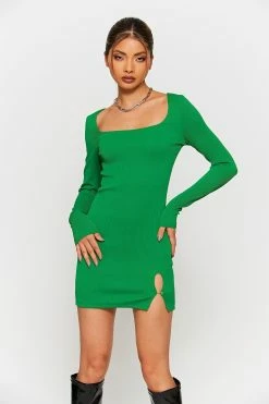 Alternative view of SOLADO Square Neck Ribbed Knit Split Hem Mini Dress