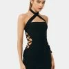 SOLADO Halter Neck Lace Up Side Backless Mini Dress