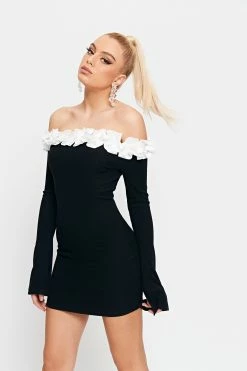 Alternative view of SOLADO Off Shoulder Colorblock Trim Split Cuff Mini Dress