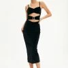 Solado Velvet Cut Out Buckle Decor Midi Dress