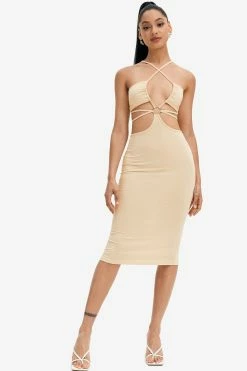 Solado Cross Wrap Tie Back Solid Bodycon Maxi Dress