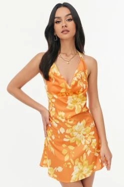 Solado Floral Print Plunging Neck Backless Mini Dress