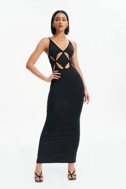 Solado Solid Backless Cut Out Maxi Dress