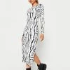SOLADO Zebra Print Split Hem Long Sleeve Maxi Dress