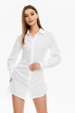 Solado Satin Ruched Button Front Mini Dress