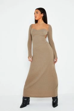 SOLADO Sweetheart Cut Out Ribbed Long Sleeve Maxi Dress