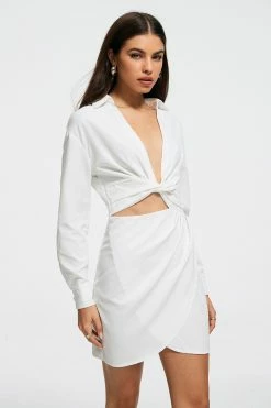 Alternative view of SOLADO Plunging Neck Twist Front Long Sleeve Mini Dress