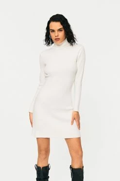 Solado High Neck Ribbed Knit Long Sleeve Sweater Dress