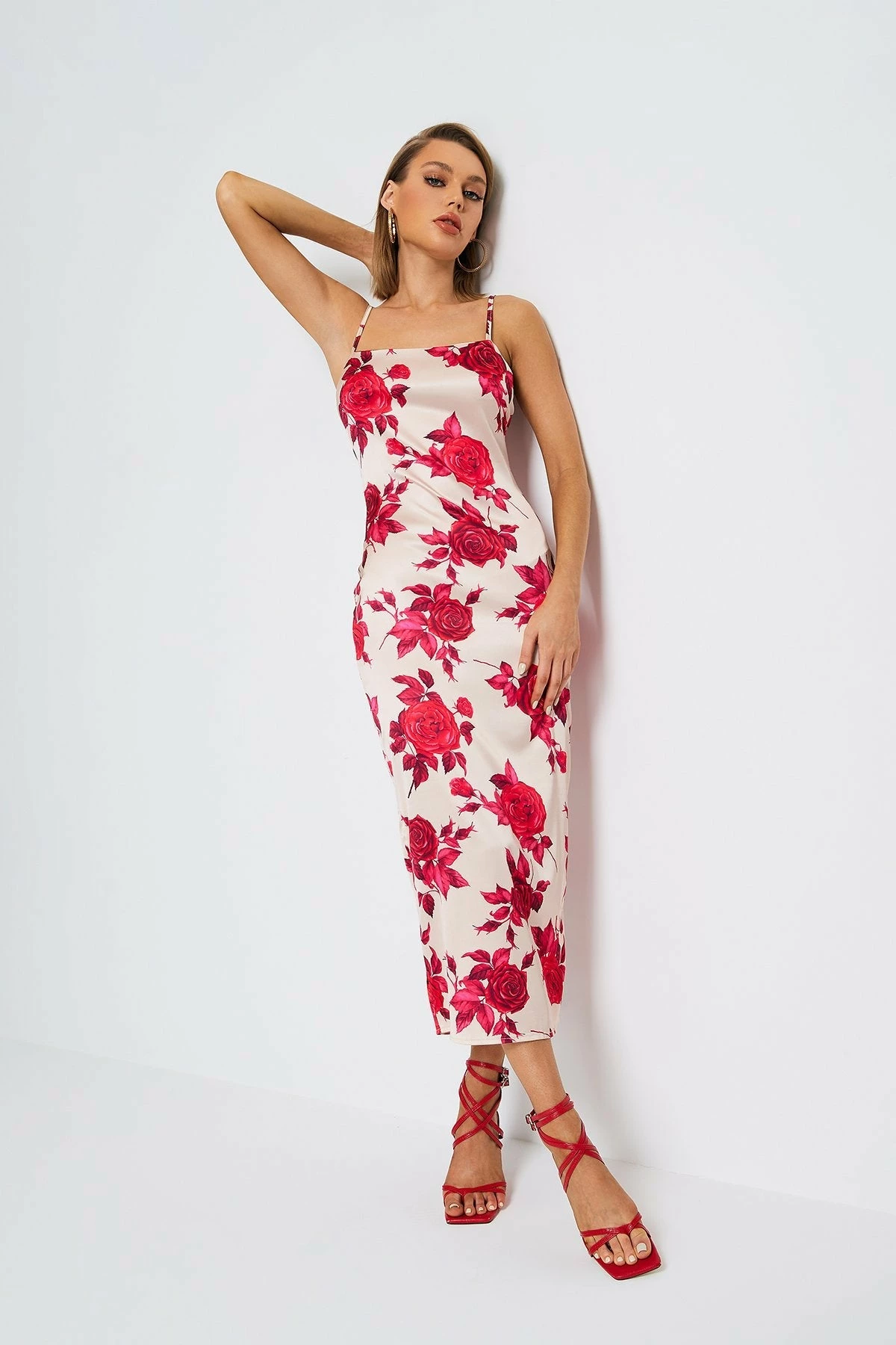 Solado Satin Floral Print Backless Cami Maxi Dress 2 Solado Satin Floral Print Backless Cami Maxi Dress - Image 2