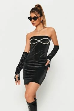 Solado Pearl Decor Tube Bodycon Mini Dress With Oversleeve