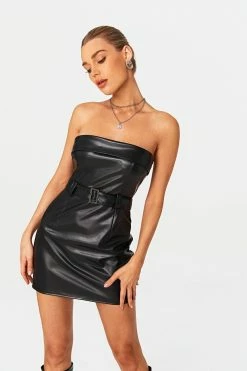 Alternative view of SOLADO Off Shoulder Cinched Waist PU Leather Mini Dress With Belt