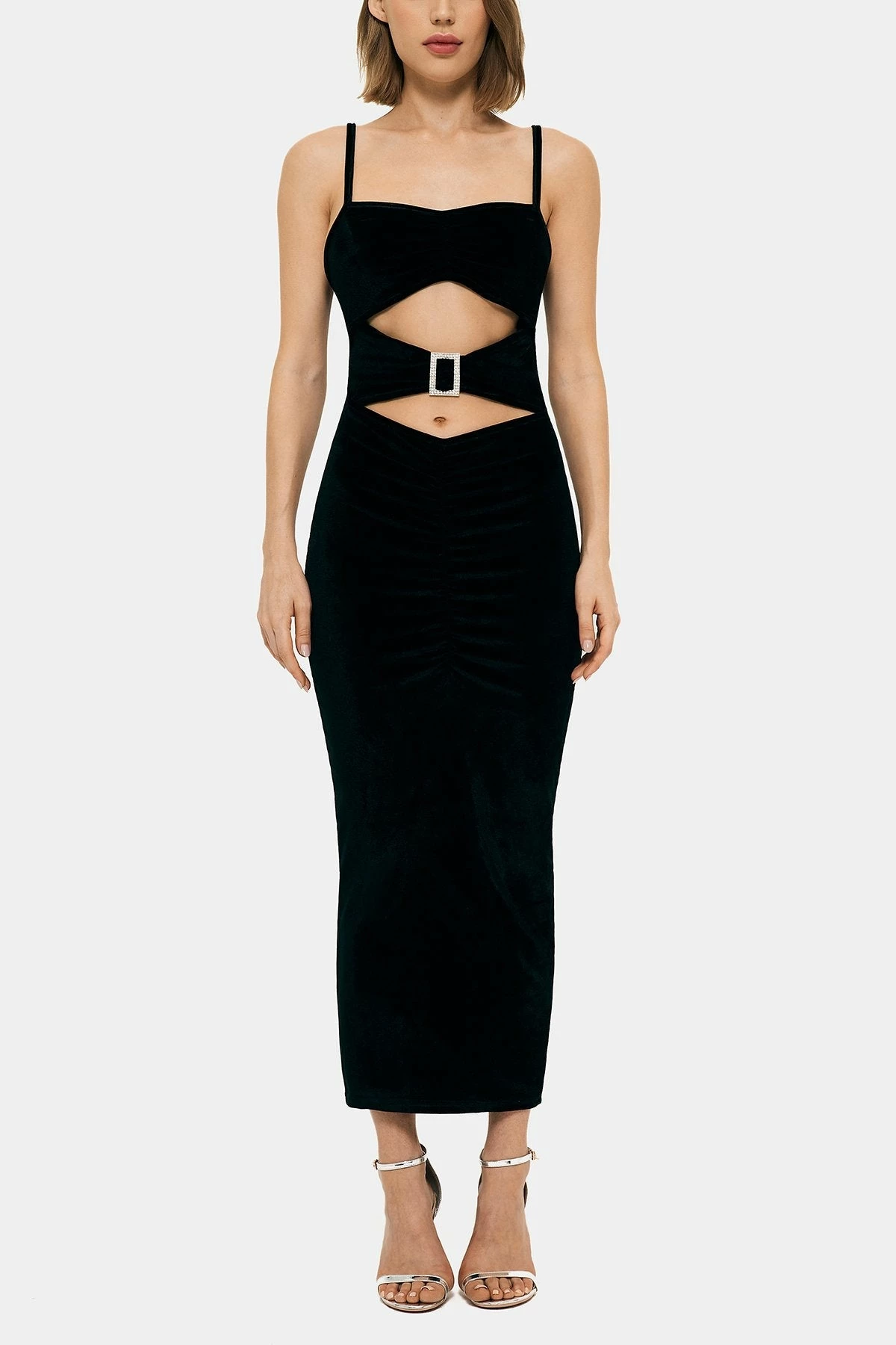 Solado Velvet Cut Out Rhinestone Buckle Backless Maxi Dress 6 Solado Velvet Cut Out Rhinestone Buckle Backless Maxi Dress - Image 6