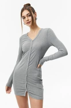Solado Solid Button Front Knitted Mini Dress