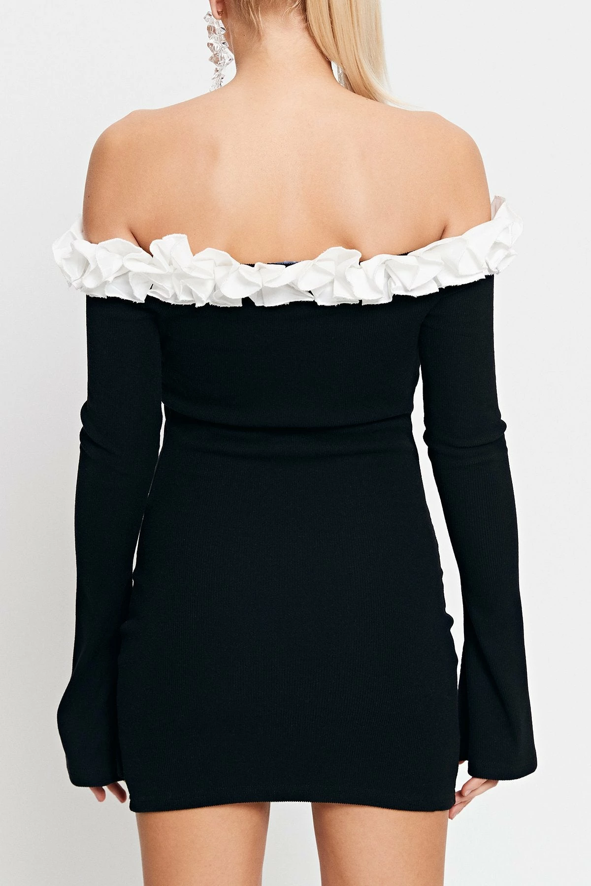 SOLADO Off Shoulder Colorblock Trim Split Cuff Mini Dress 7 SOLADO Off Shoulder Colorblock Trim Split Cuff Mini Dress - Image 7