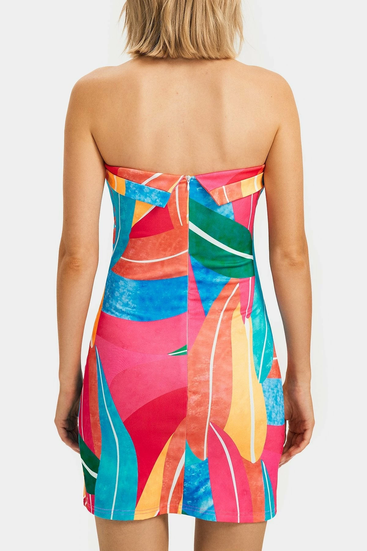 Solado Abstract Print Split Hem Colorblock Tube Mini Dress 7 Solado Abstract Print Split Hem Colorblock Tube Mini Dress - Image 7