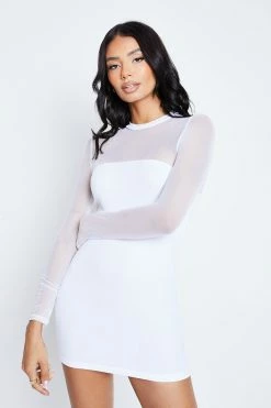 Solado Mesh Splicing Long Sleeve Bodycon Mini Dress