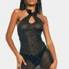 SOLADO Lurex Mesh Crisscross Halter Neck Backless Mini Dress Without Panty
