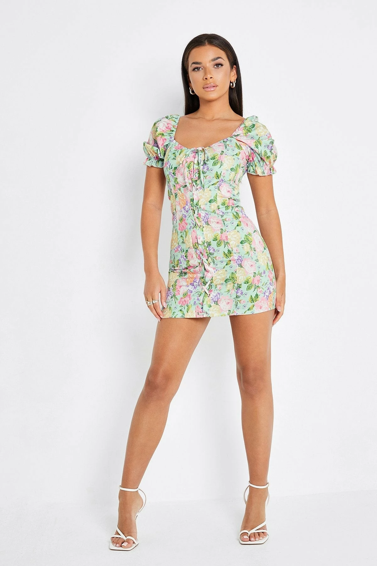Solado Square Neck Floral Print Puff Sleeve Mini Dress 3 Solado Square Neck Floral Print Puff Sleeve Mini Dress - Image 3