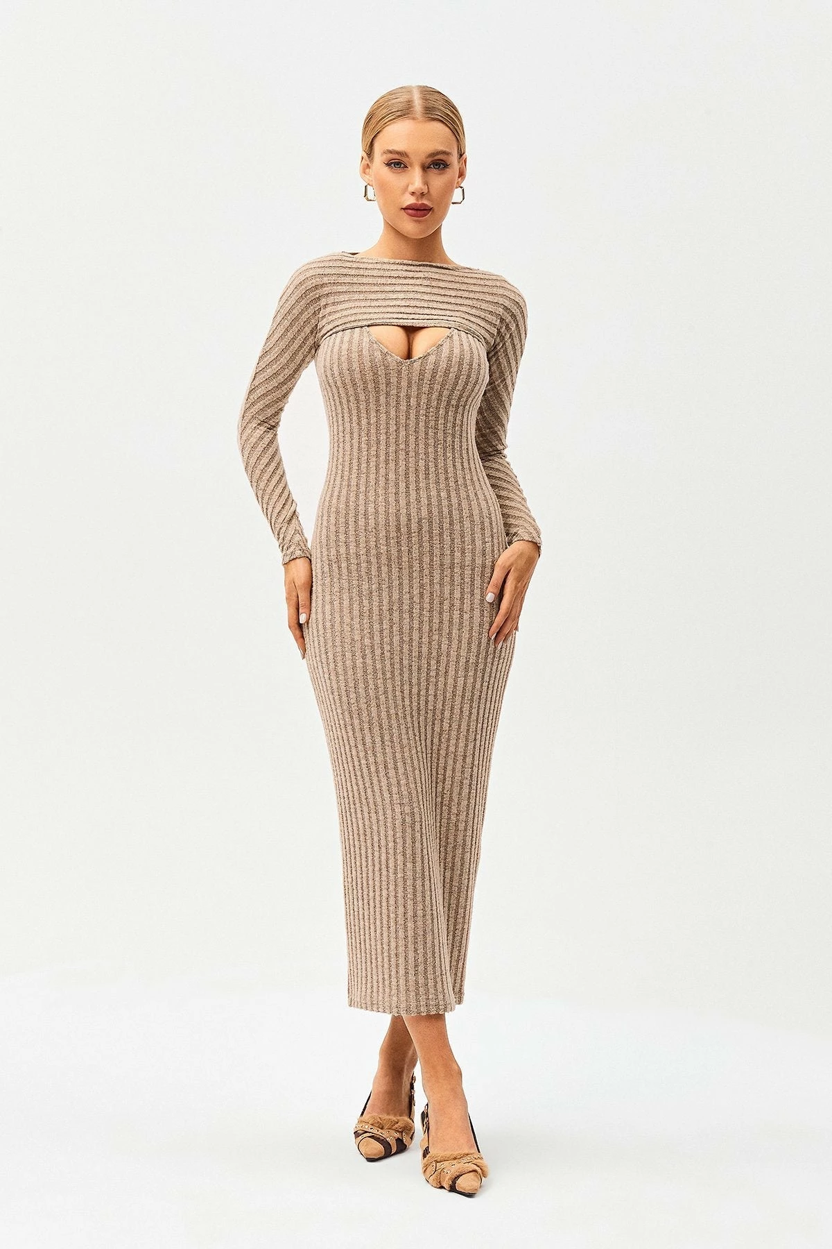 SOLADO 2 In 1 Cut Out Stripe Knitted Bodycon Maxi Dress 1 SOLADO 2 In 1 Cut Out Stripe Knitted Bodycon Maxi Dress