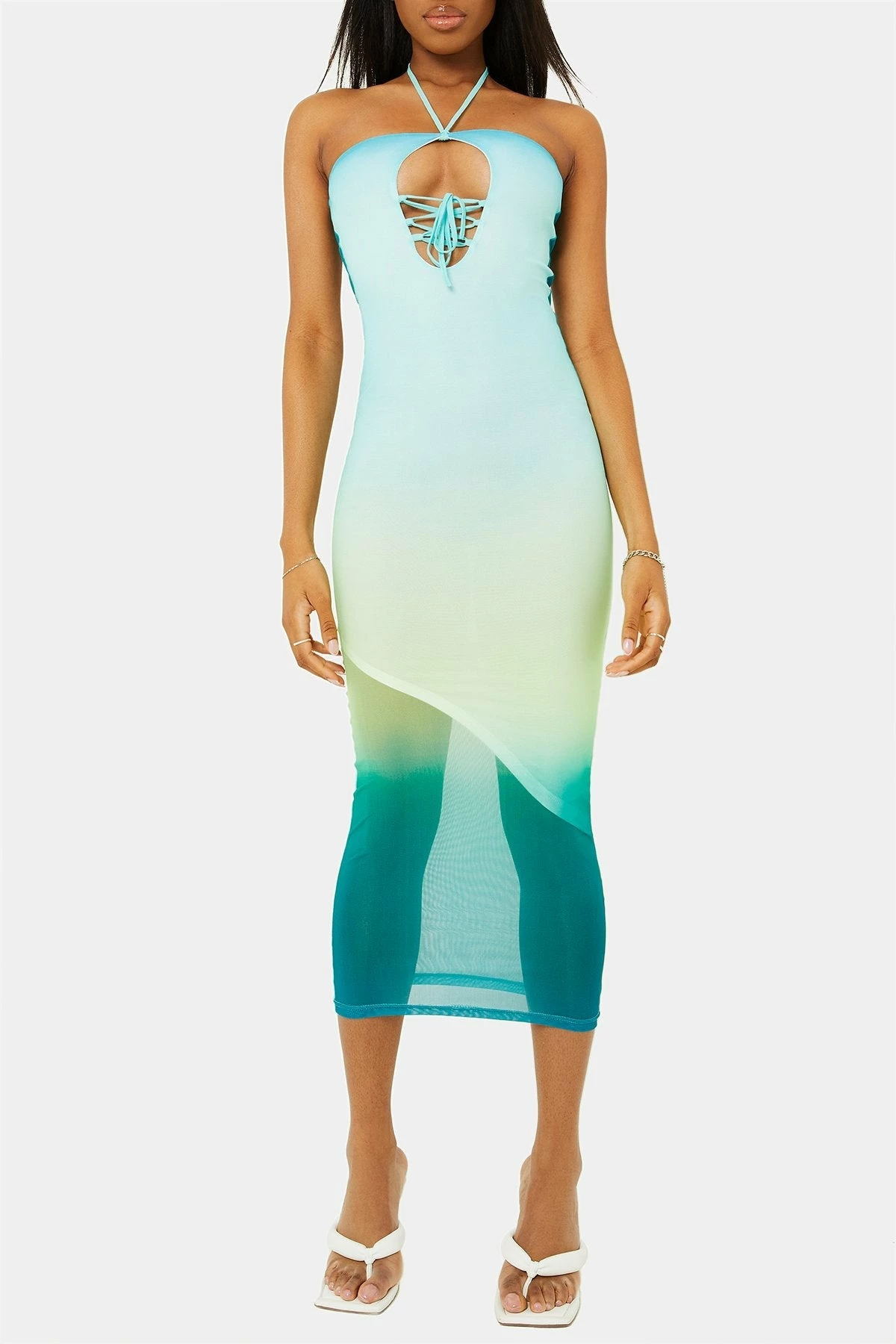 SOLADO Mesh Gradient Lace Up Halter Neck Maxi Dress 6 SOLADO Mesh Gradient Lace Up Halter Neck Maxi Dress - Image 6