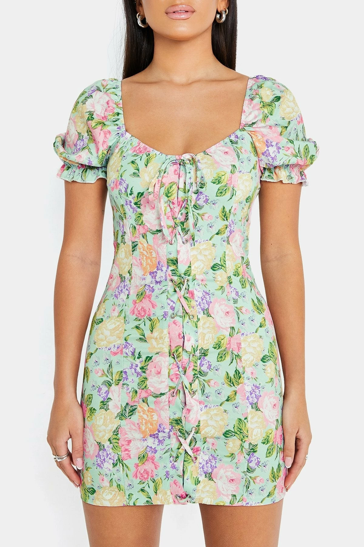 Solado Square Neck Floral Print Puff Sleeve Mini Dress 6 Solado Square Neck Floral Print Puff Sleeve Mini Dress - Image 6