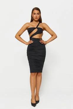 Solado One Shoulder Cut Out Bodycon Midi Dress