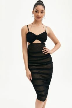 Solado Solid Backless Pleated Cami Dress