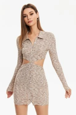 Solado Button Front Cut Out Ribbed Knit Mini Dress