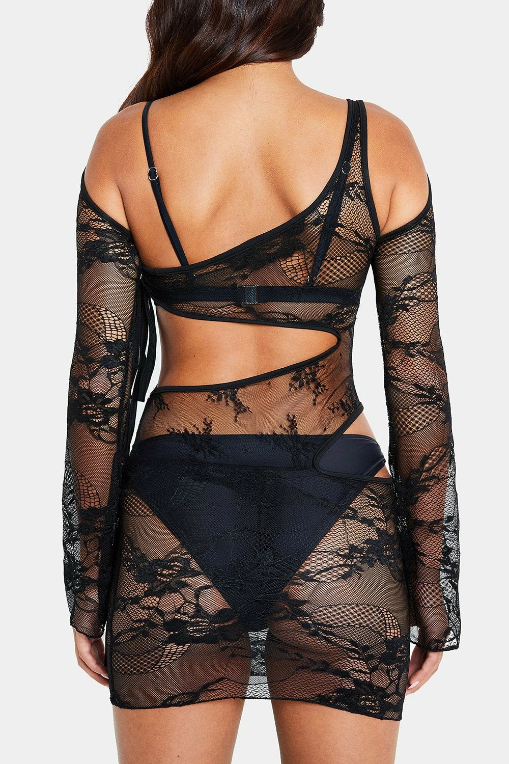 Solado Boat Neck Cut Out Cold Shoulder Lace Mini Dress Without Underwear 7 Solado Boat Neck Cut Out Cold Shoulder Lace Mini Dress Without Underwear - Image 7