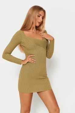 Alternative view of Solado Asymmetrical Neck Stripe Knitted Long Sleeve Mini Dress