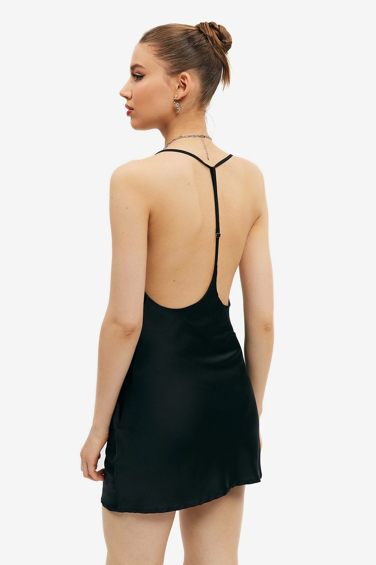 Solado Satin Backless Cowl Neck Solid Mini Dress 2 Solado Satin Backless Cowl Neck Solid Mini Dress - Image 2