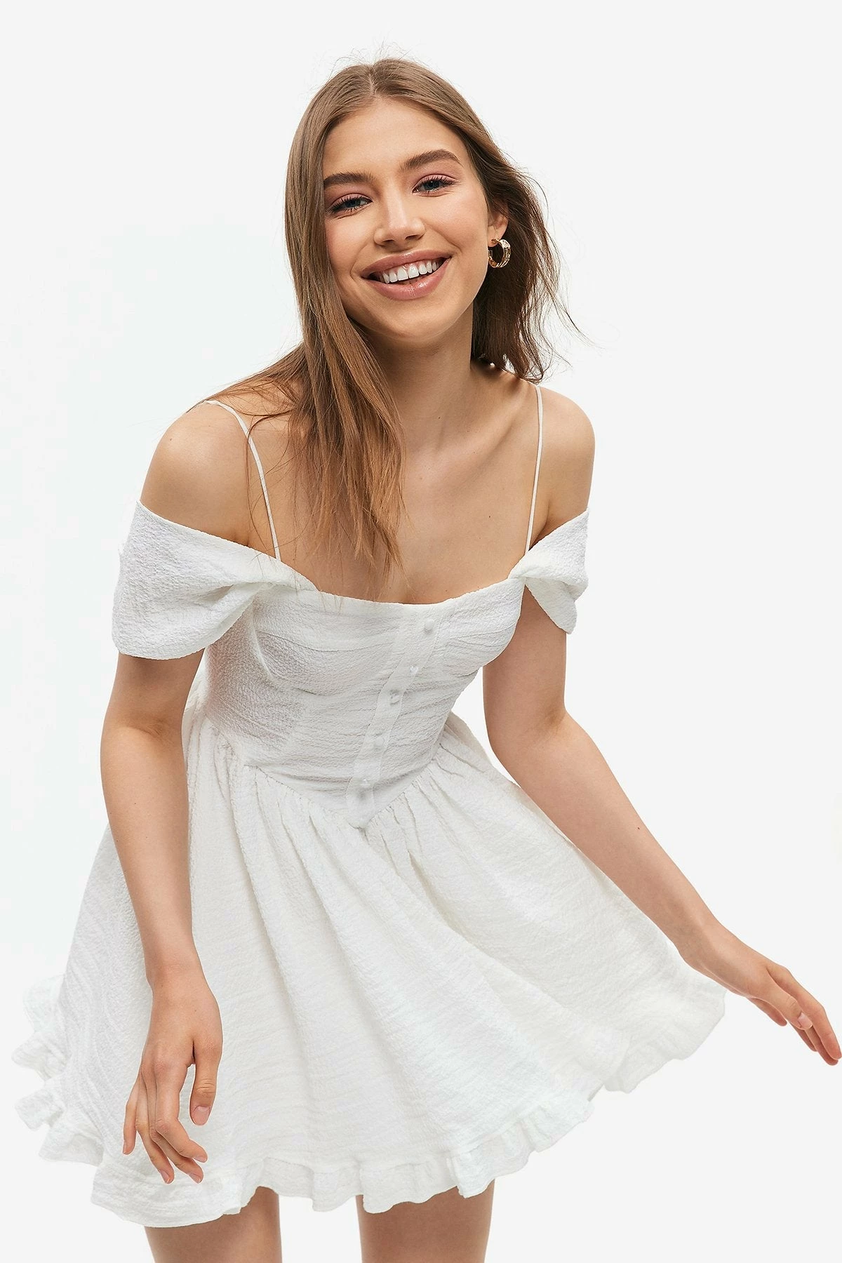 Solado Off Shoulder Zip Back Flounce Hem Mini Dress 3 Solado Off Shoulder Zip Back Flounce Hem Mini Dress - Image 3
