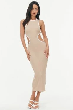 Solado Colorblock Trim Cut Out Ribbed Maxi Dress