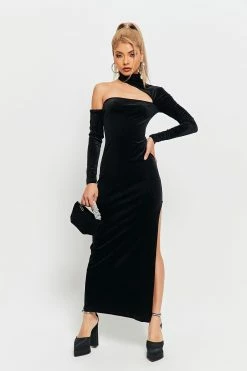 SOLADO Velvet High Neck Cold Shoulder Split Hem Maxi Dress -Solado Sales Shop jpeg dae1095a 3c00 4c15 9c62 5384a0bf242d 1800x1800