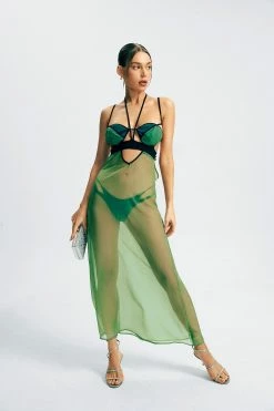 SOLADO Mesh Halter Neck Tie Backless Midi Dress Without Panty