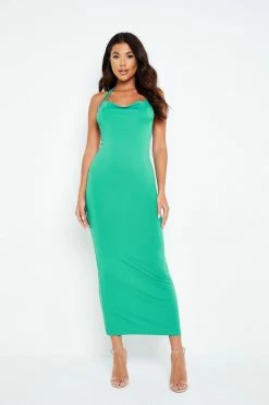 Solado Cowl Neck Open Back Bodycon Maxi Dress