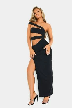 SOLADO Asymmetrical Neck Cut Out Split Hem Maxi Dress
